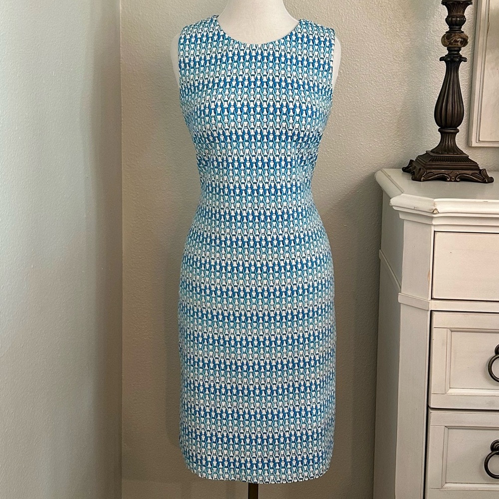 J. McLaughlin Sophia Catalina Cloth‎ Sleeveless Geometric Blue White Size Medium